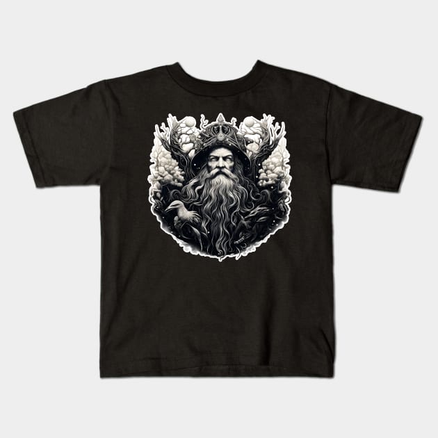 Odin with ravens Midgard ink tattoo Kids T-Shirt by beangeerie